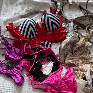 Fabric, beach, bunny, bikinis, tops, and bottoms, older vintage